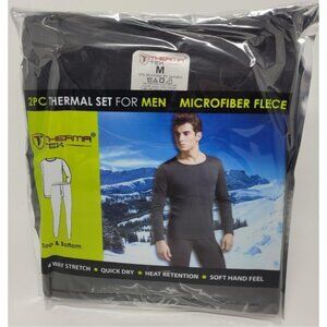 Men's Thermal Long Johns Warm Underwear Set, Microfiber Fleece, Black